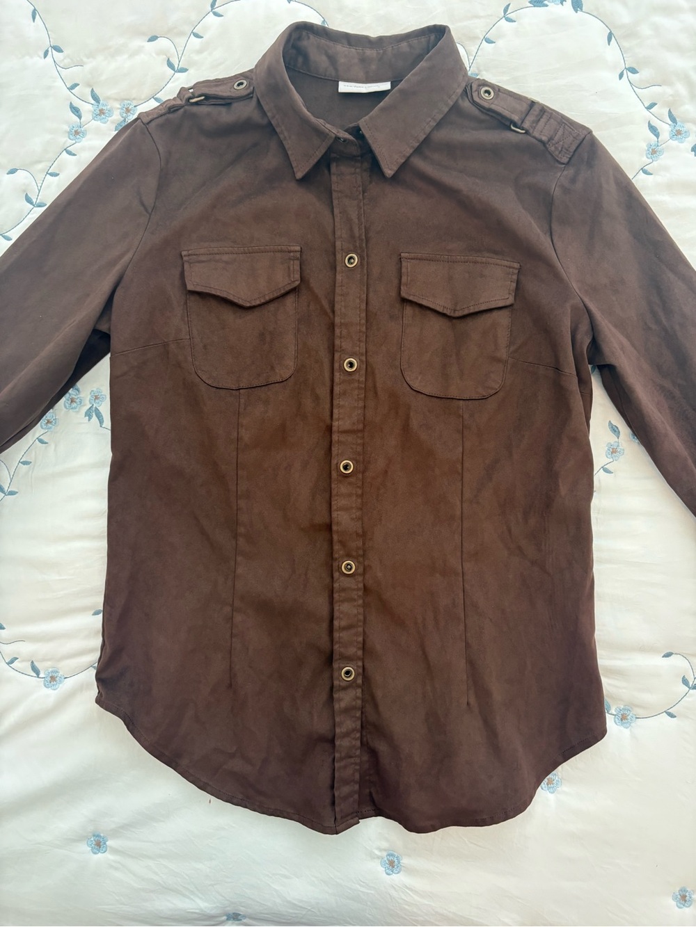 New York & Company Brown Long-Sleeve Button-Up Military Shirt